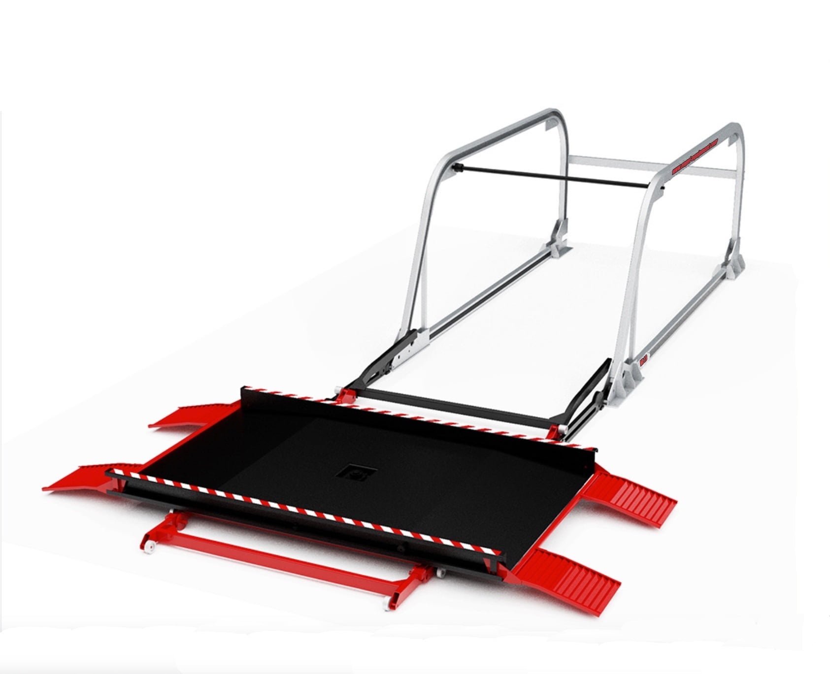 Red white and black car lift.